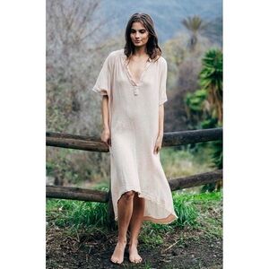 9seed Tunisia Short Sleeve Cotton Gauze Caftan‎ in Cream